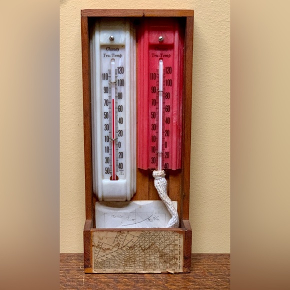 Mid Century Vintage Wood Mounted Thermometer Set - Picture 6 of 16
